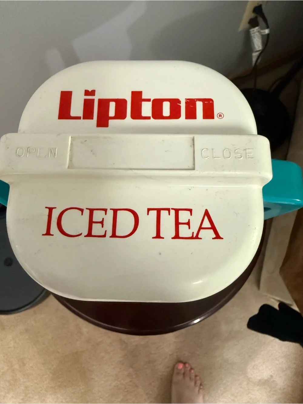 Vintage Lipton Iced Tea Pitcher Turquoise White Plastic Advertising Retro